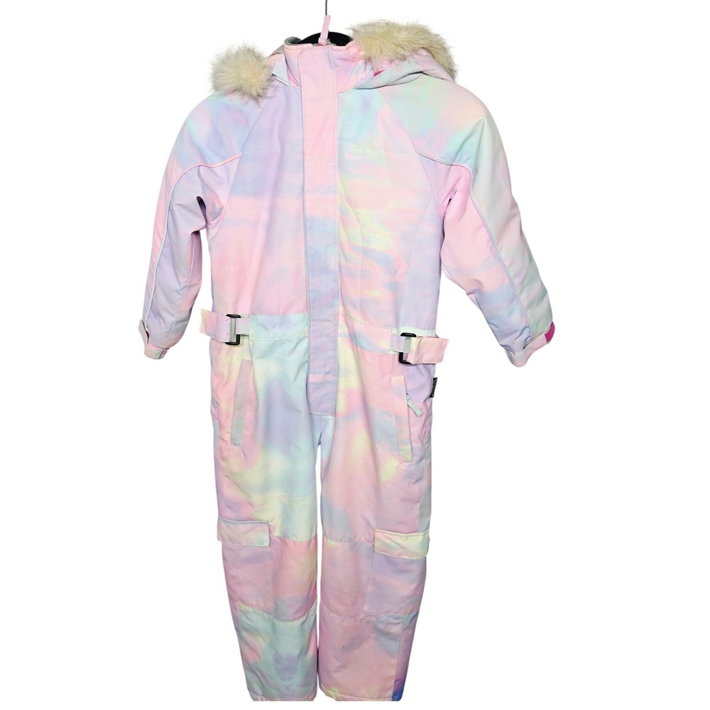 Blue Magic BLMG Snow Suit Kids 125 (7) Pastel Tie Dye Faux Fur Hood Ski OnePiece